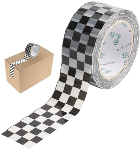 GORGECRAFT 100 Yards X 50mm Bedrucktes Versandband Designer Packband Schwarz Weiß Kariert Wasserdicht Geschenkverpackungsbänder Für Zuhause Büro Verpacken Reparieren Kunsthandwerk Scrapbooking Geschen