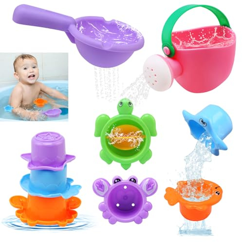 BelleStyle Giocattoli da Bagno, Giochi Bagnetto per Bambini 1 2 3 4 Anni, Senza Muffa Annaffiatoio Giocattoli D'acqua Galleggianti per Vasca, Doccia, Piscina, Spiaggia per Ragazzi e Ragazze - 6 Pezzi