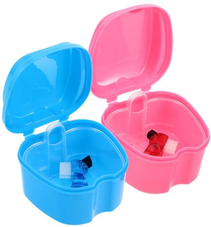 Veemoon Brosse De Nettoyage Pour Prothèses Dentaires Et Boîte à Brosses Portable 2 Pièces, Étui De Pomme Bleu Clair, Brosse Compacte, Étanche, Voyage Et Entretien Prothèses, Soin Bucco-dentaire