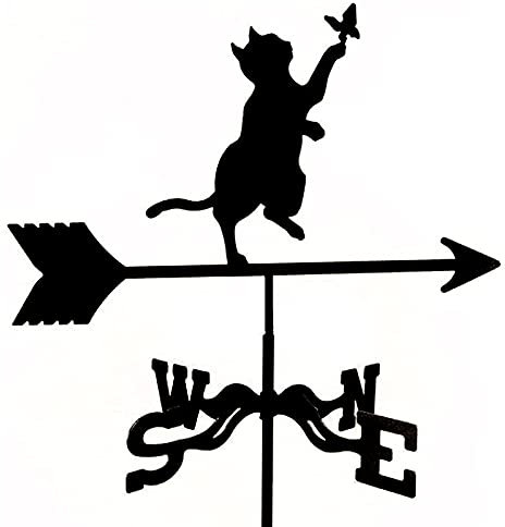 Wetterfahne, Wetterfahnenfigur aus Edelstahl, praktischer Windrichtungsanzeiger, Messwerkzeuge, Bauernhofszene, Heim- und Gartenhandwerk, Ornament, 50 x 35 cm (Katze)