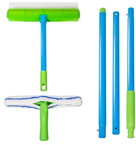 Forgrace Flexible Silicone Squeegee T-Bar Water Blade Microfiber Scrubber with Long Handle for Car Home Glass Professional Car Windshield Squeegee Window Cleaning Kit for Shower Glass Mirror Door Car