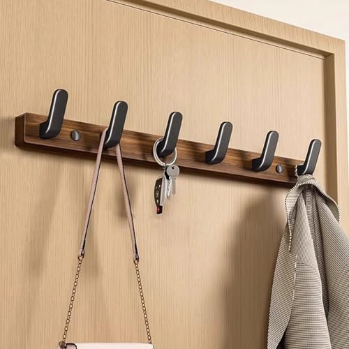 Lxoraziy Garderobenleiste Walnussholz, Kleiderhaken Wand mit 6 Haken, Wandgarderobe für Flure, Garderoben, Schlafzimmer und Badezimmer