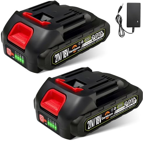 2 piezas de 21V 2.0Ah batería de herramienta eléctrica, indicador de carga, baterías para cortasetos, cortacésped, soplador, desbrozadora, aspirador de hojas, limpiador de alta presión, cortador de
