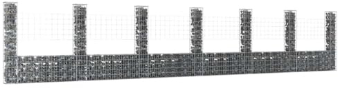 Cestino per gabbioni a forma di U con 7 colonne, in ferro, 740 x 20 x 150 cm, robusto cestino in pietra per giardino e paesaggio, recinzione in filo zincato
