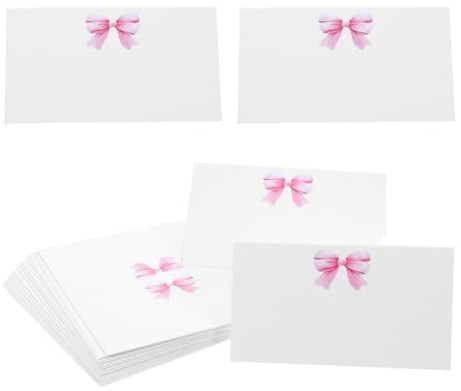 POPETPOP 50 Segnaposto Fiocco Rosa per Tavoli da Matrimonio Biglietti da Visita per Apparecchiare la Tavola Cartellini per Posti a Sedere Design a 4X35 per Shower Compleanni e Feste