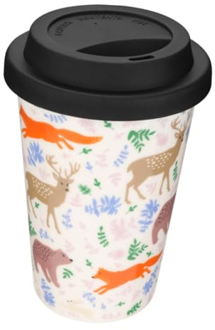 IMIKEYA Tazza da caffè natalizia in ceramica senza manico, con coperchio in silicone e cucchiaio, design festivo per bevande calde in casa e ufficio, adatta per tè e latte, 1 colore casuale