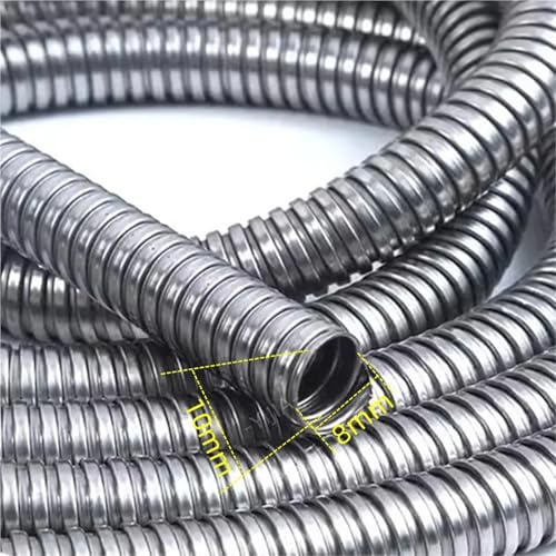 Guaina per Cavi Elettrici Flessibile,Cable Managem Tubo corrugato in acciaio inossidabile 304 da 1 m, 4-13,0 mm, con guaina protettiva filettata, anti-ratto, for la casa(8mm)
