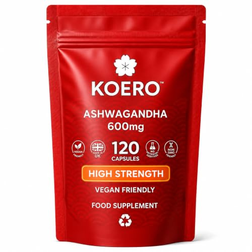 KOERO Ashwagandha Root Powder 600mg, 120 Vegan Capsules