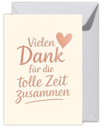 WBdesignz XXL Dankeskarte „Vielen Dank für die tolle Zeit zusammen“ mit Umschlag - Abschiedskarte mit Herz & roséfarbenem Schriftzug - zum Abschied Jobwechsel oder als Dankeschön (XXL DIN A4)