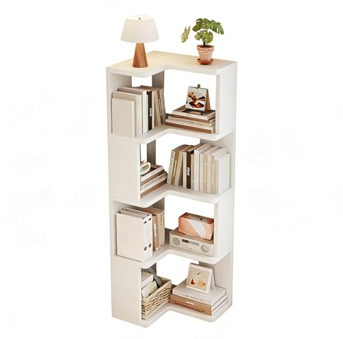 JFOZDM 4 Etagen Eckregal Stehend, Bücherregal Holz, Eckschrank Wohnzimmer, Bücherregal Ecke, Platz Sparen/Präsentation, für Arbeitszimmer, Schlafzimmer, Büro, Holzfarbe
