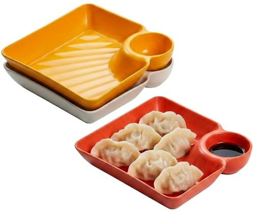 PRVCFZ 3 PCS Chip and Dip Bowl Set, Square Dumpling Plates, Party Serving Dishes for Entertaining, Multipurpose Dipping Trays, White Yellow Red Color Collection