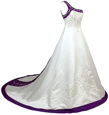 Zorayi - Vestido de novia de un hombro para mujer, bordado vintage, satén Marfil y lila. 2 mes
