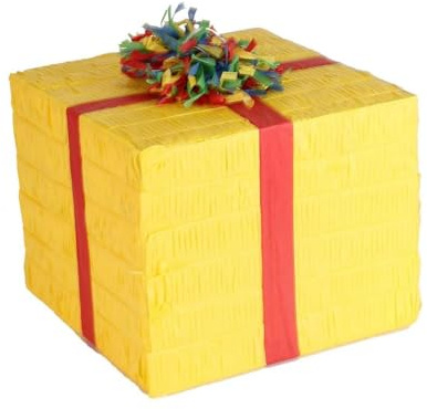Amscan 9903133 - Pinata Geschenk, 25 x 20 x 24,5 cm, zum Befüllen mit Süßigkeiten und Konfetti, Kindergeburtstag
