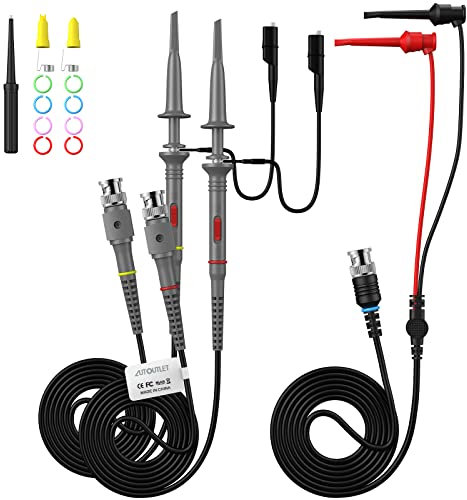 AUTOUTLET 2 Packs P6100 100MHz Oscilloscope Clip Probes with BNC to Minigrabber Test Lead Kit 10:1 and 1:1 Switchable Bandwidth