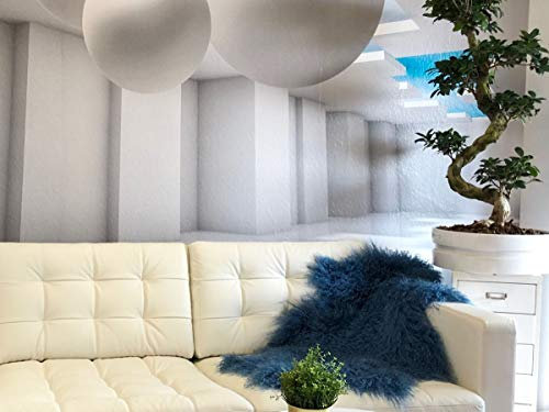 Hollert Lammfell Tibet Sheepskin Monglolisches Schaffell gelockt sehr weich Echtfell Dekoration Läufer Teppich Größe 90-100, Farbe Blau