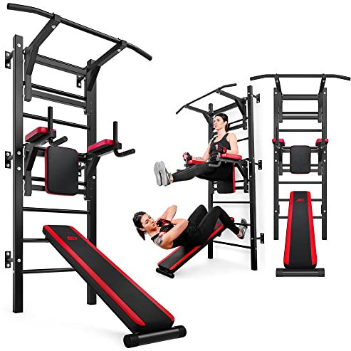 Hop-Sport Multifunktionale Sprossenwand mit Klimmzugstange & Sit-Up-Bank, robuste Kraftstation für Zuhause, ideal für Calisthenics & Bauchtraining, Max. Belastung 150 kg