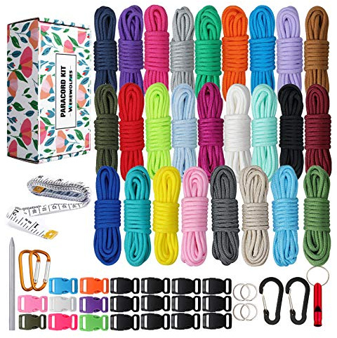 WEREWOLVES Paracord 550 Combo Crafting Kits - Survival Paracord Bracelet Rope Kits - Tent Rope Parachute Cord with Soft Tape Measure, Buckles, and Key Rings - Great Gift (Summer - 10FT/Each Color)