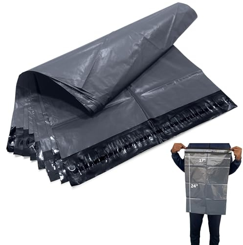 JeeJaan® 10 Pcs Grey Mailing Bags 17x24 (432 x 610) mm Large Poly Mailers Grey Packing Postage Bag - Envelope Courier Shipping Mailers Waterproof and Tear-Proof Postal Courier Bags