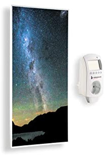 Könighaus Infrarotheizung – Bildmotiv – TÜV SÜD - verdeckte Kabelführung - 1200 Watt + Smart Thermostat + Könighaus APP - Weißer Rahmen (17. Sternenhimmel 1)