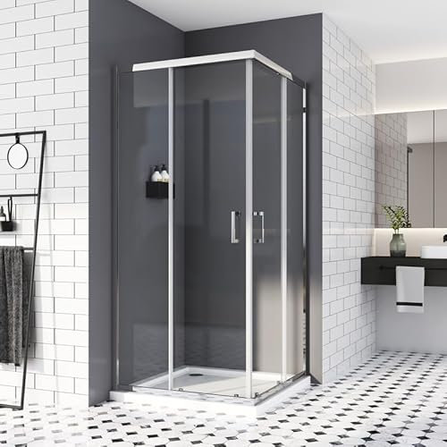Duschkabine 80x80,Schiebetür Eckeinstieg Duschtür Doppel Schiebetür Duschwand Duschabtrennung 6mm Profilfarben Höhe 185cm