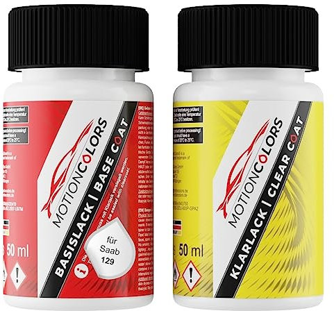 MOTIONCOLORS Silbergrau Metallic/Silver Grey Metallic 129 für Saab Autolack Lackstift Set Basislack und Klarlack je 50ml