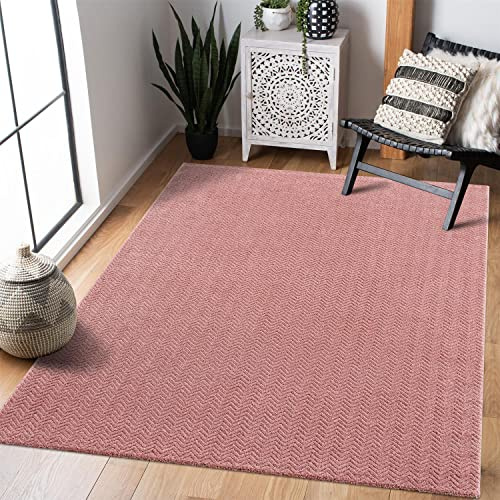 carpet city Teppich Wohnzimmer Modern - Einfarbig, Rosé - 160x230 cm - Flachflor-Teppiche Schlafzimmer - Hochtief-Effekt/ 3D-Optik - Chevron, Zickzack - Wohnzimmerteppiche Kurzflor