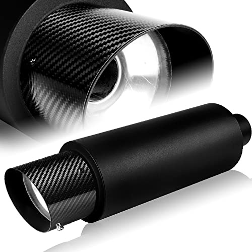 Q1-TECH, Universal 4 Carbon Fiber Tip JDM N1 Style Muffler Hi Flow Black Stainless Steel Weld-On 3 Inlet , Muffler , Removable Silencer Pre-attached