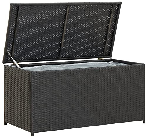 Gartenbox Poly Rattan 100x50x50 cm Schwarz PE-Futter Reißverschluss pulverbeschichteter Stahl-Rahmen für Außen- und Innenwohnraum