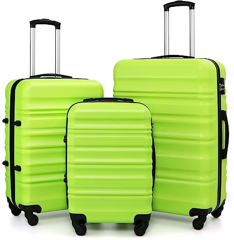 COOLIFE Hartschalen-Koffer Trolley Rollkoffer Reisekoffer mit TSA-Schloss und 4 Rollen (Grün, Koffer-Set)