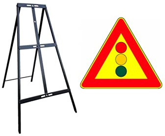 CARTELLO IN LAMIERA SCATOLATA TRIANGOLO lato 90cm - semaforo cantiere - SEGNALE CATARIFRAGENTE CON CAVALLETTO (CARTELLO + CAVALLETTO)