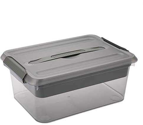 BTSKY Stack & Carry Box, Clear Plastic Storage Container Stackable Home Utility Box with Removable Tray Multi-Purpose Storage Bin for Organizing Stationery, Sewing, Art Craft Supplies (Black)