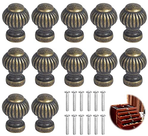 TogtherKings Möbler Knoppar,12 Bitar Mini Brons Vintage Brons Lådknoppar Rund Skåp Knopp Antika Möbler Handtag Vintage Garderob Knoppar,Med Skruv,För Dörrar,Lådor,Köksskåp