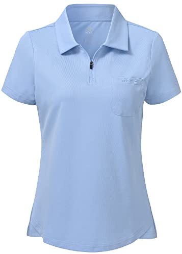 MoFiz Womens Short Sleeve Polo Shirts Premium Cotton Golf Work Top 1/4 Zip | Breathable, Skin-friendly, Lady-fit, Golf Shirts, Tennis, Horse Riding, Office, Sports, Work or Daily Casual Wear.