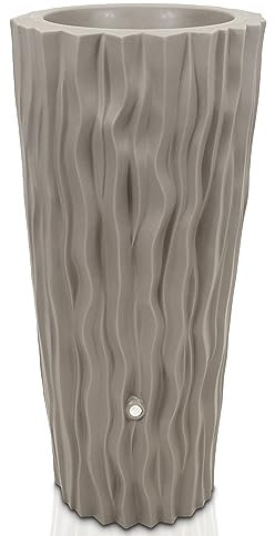 YourCasa Regentonne 160 Liter [AquaDesign Flower] mit Metallgewinde und Pflanzkübel- Regenfass Frostsicher aus Kunststoff - Regenwassertonne - Regenwassertank Garten Wassertank Regensammler (Beige)