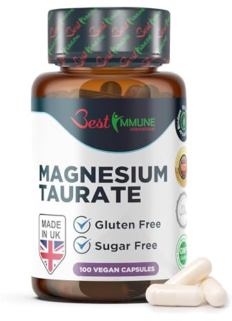 Best Immune Magnesium Taurate 500mg High Strength Balanced Formula for Maximum Absorption, Bioavailability, Support Energy & Muscle Function 500 mg 100 Vegan Capsules
