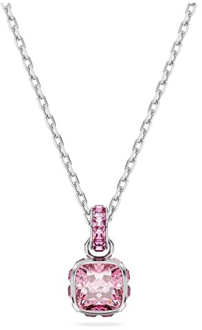 Swarovski Pendente Birthstone, Taglio squadrato, Ottobre, Rosa, Placcato rodio