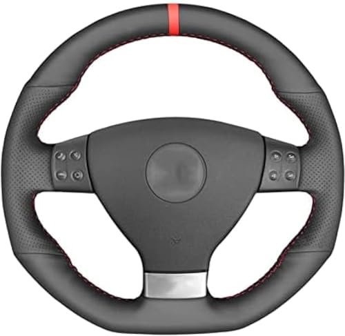 QQLADY Handgenähter Auto Lenkradbezug für Volkswagen Golf GTI 5 V R32, DIY Handnaht Lenkradschutz, Leder Auto Lenkradbezug, Atmungsaktiv Komfortabel Sicheres Auto-Interieur,D Redline