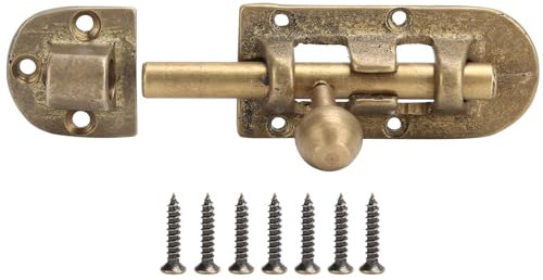 Türriegel aus Holz, 10 cm, Messing, Vintage-Riegel und Riegel für Türen, Boxen, Schränke, Scheunen, Schränke, Garagen, Gärten, Fenster, Zwinger, Zaun