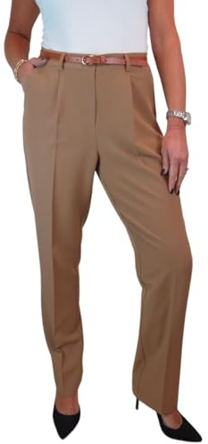 Paulo Due Smart Tailored Fit Pleated Trousers for Women UK Ladies Formal Office Trouser Lightweight Work Pants Tan 8-22 (12)