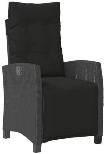 vidaXL Gartensessel, Gartenstuhl mit Fußteil, Garten Liegestuhl mit Verstellbarer Rückenlehne Fußstütze, Sessel Relaxsessel Gartenmöbel, Schwarz Poly Rattan