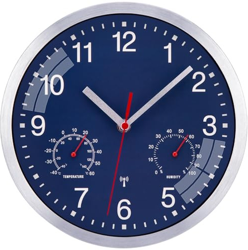 ACCSHINE 25 cm Radio-Controlled Clock Without Ticking Noise, Silent Quartz Battery Operated Large Wall Clock Easy to Read for Room Home Kitchen Bedroom Office School (Blue)