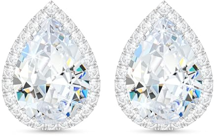 Linawe Silver Stud Earrings for Women Wedding, Cartilage Earrings Studs Imitation Diamond Moissanite Cubic Zirconia Earrings, Teardrop Rhinestone Crystal Piercing Jewellery Iridescent