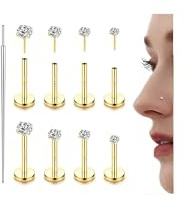 Adramata Labret Sans Fil Or 14K Nez Acier Chirurgical Oreille Helix Tragus Cartilage Hypoallergénique Bijoux 20G 18G 16G
