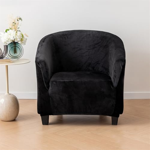 Hearda Samt Sesselschoner 1-Teilig Sesselbezug, Stretch Spandex Sesselüberwurf Weiches Modern Sesselhusse,für Wohnzimmer Clubsessel Esszimmer Büro Sessel Bezug (Schwarz)