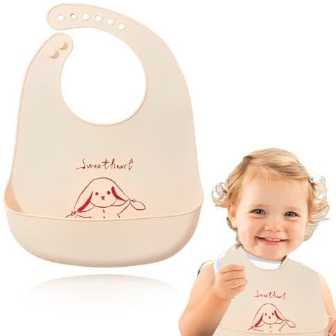 MEXRUMI 1Er Pack Baby Lätzchen Aus Silikon Bpa Frei Wasserdicht Leicht Zu Reinigen 6 Verstellbare Knöpfe Weiches Silikon Lätzchen Mit Auffangschale Für Jungen Und Mädchen