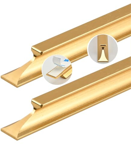 ZYFH8992 2 Stück Schrankgriffe selbstklebend Lochfreier Griff Glas-Schiebetür Aluminium Garderobe Griffe Trapezförmig abgeschrägtes Design SchubladenKnöpfe Türgriff für Kleiderschrank (150mm,Gold)