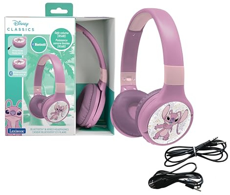 Lexibook, Stitch Angel, Bluetooth-Kopfhörer, pink, HPBT010D1 | 2-in-1 Bluetooth & kabelgebunden, Mikrofon, Akku, pink