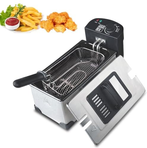 YXFAZPP Freidora De Grasa Profunda De 2200 W, Freidora Multifuncional De Acero Inoxidable De 3 L con Tapa Y Canasta De Aceite Extraíble, Freidora De Aceite Ajustable De 130-190 °C