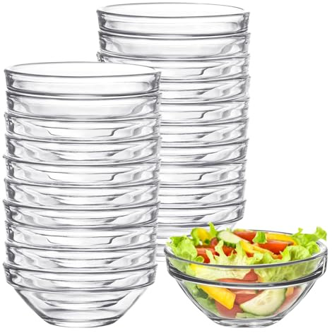 LOLYSIC 20Pcs Small Glass Bowls, Clear Dip Bowls, Small Glass Sauce Dishes, Mini Jam Dishes Sauce Pots Prep Bowl for Serving Ketchup, Relish Sauces, Jam, Nuts, Snack, Ice Creams, Spices Condiment