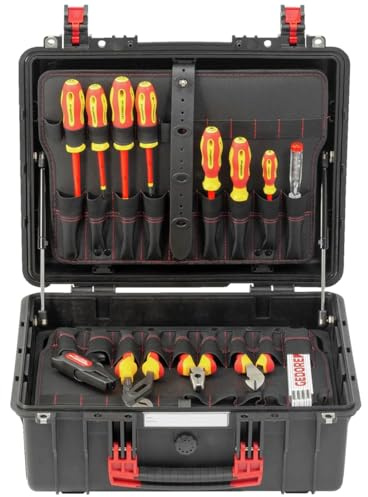 GEDORE red Werkzeugkoffer Elektriker, 89-teilig, in sehr robustem Kunststoffkoffer inkl. Gasdruckfedern, R21652089